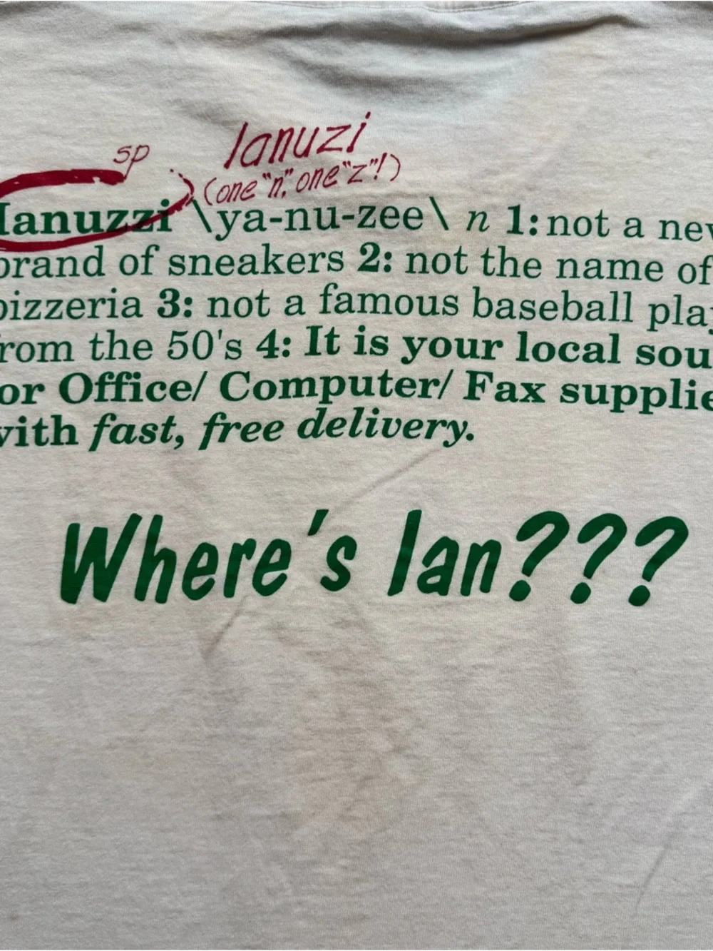 Vintage‎ Fruit of the Loom Ianuzzi Office Supply Graphic White Men's T-Shirt L